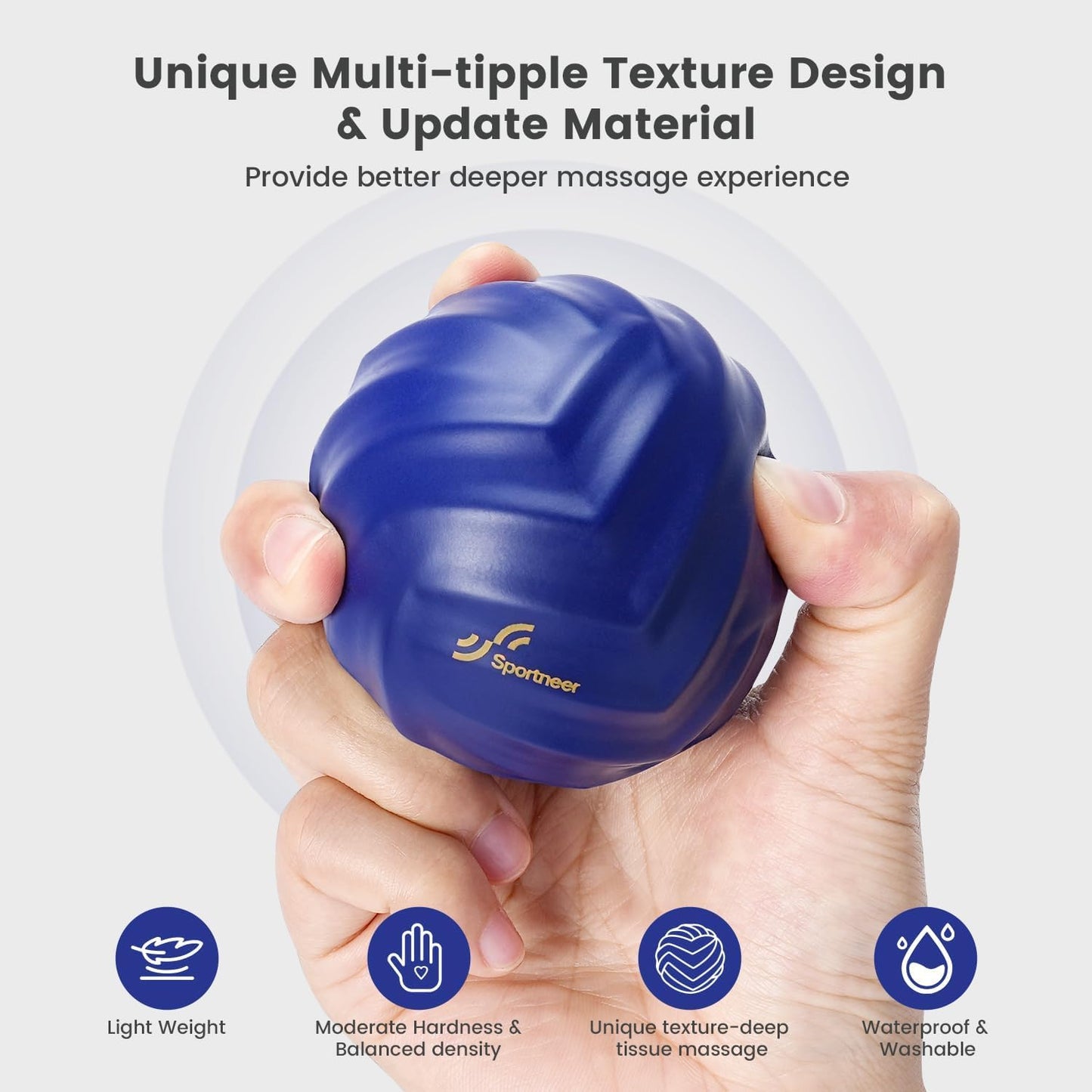 Sportneer Massage Balls for Trigger Point Therapy, Lacrosse Ball with String, Muscle Myofascial Massage Balls for Deep Tissue Release Foot Plantar Fasciitis,Hard Ball for Back Shoulder Relax- Blue