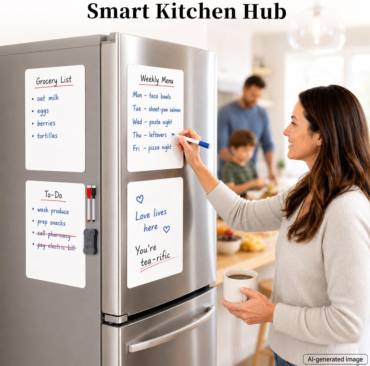 Magnetic White Board for Refrigerator Plan Weekly Menus at a Glance | Dry Erase Sheet for Meal Schedules - 12" x 8" Kitchen Command Center for Busy Moms with Magnet Backing Packed Flat