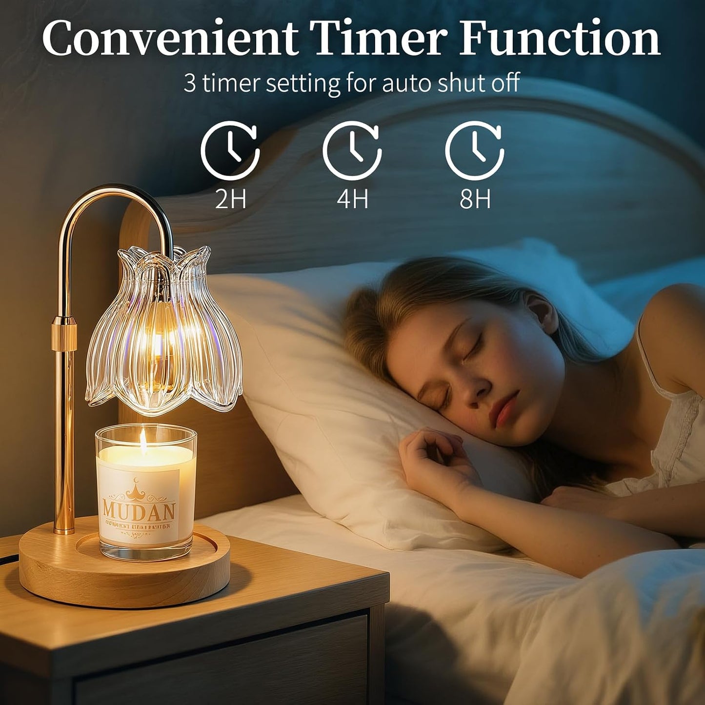 Flower Candle Warmer Lamp with Timer - Dimmable Electric Candle Lamp, Birthday Gifts for Women Mom, House Warming Gifts New Home Decor, Adjustable Wax Wamer Light for Jar Candles