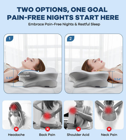 DONAMA Cervical Pillow for Neck and Shoulder Pain Relief, Cooling Contour Memory Foam Pillow, Dual-Height Ergonomic Neck Support Pillow for Side Back Stomach Sleepers with Removable Pillowcase