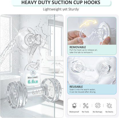 VIS'V Shower Suction Cup Hooks, Removable and Reusable, Clear, Small, 2 Pcs | Clear Invisible Design, Locking Suction Technology, Dual Vacuum Suction, Heavy Duty, Fits for Smooth Flat Surfaces