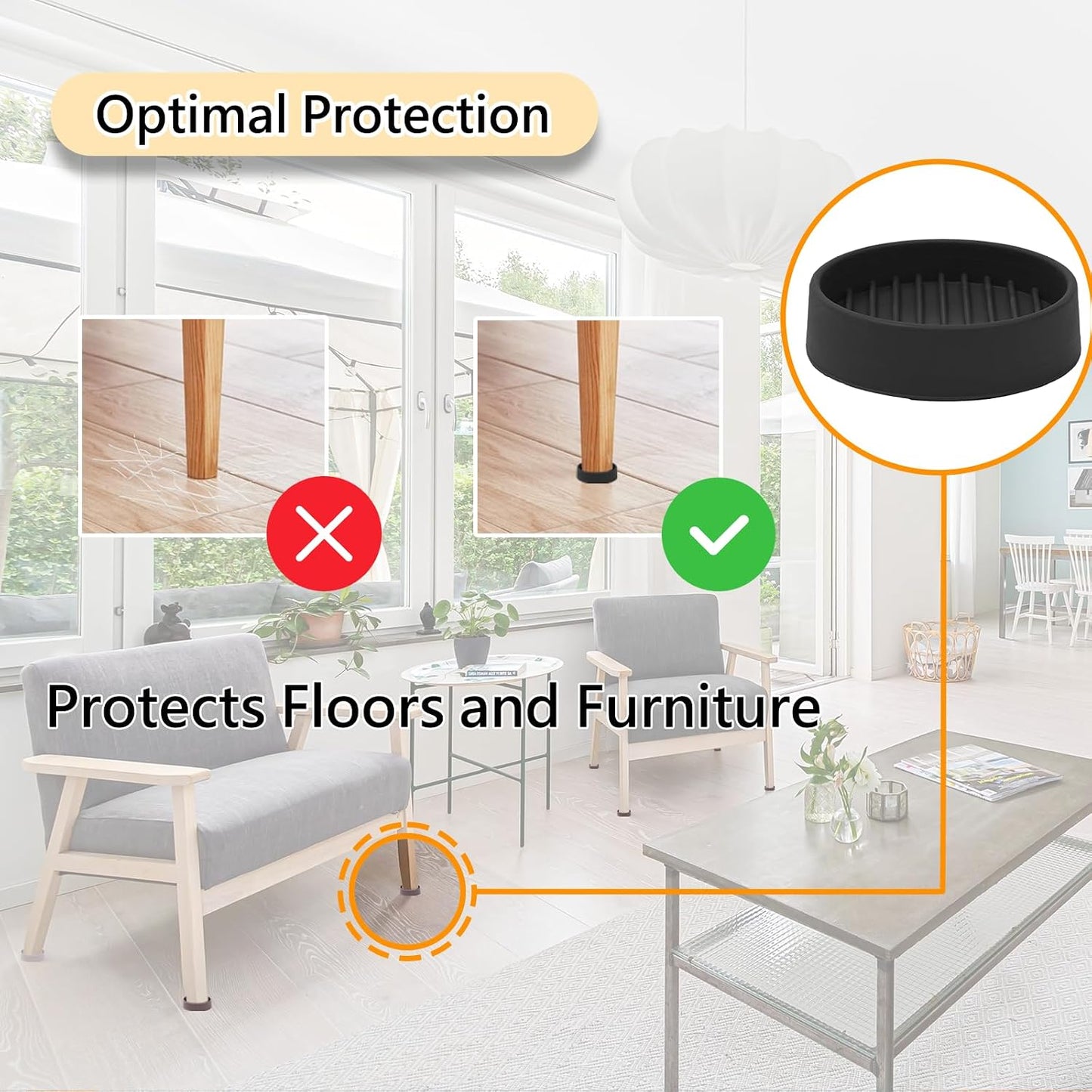 Jayen Rubber Furniture Caster Cups, Non-Slip Round Furniture Pads, 1.5" | Inner & Outer Anti-Slip Texture Helps Keep Beds and Couches from Sliding While Protecting Hardwood, Tile & Other Floors