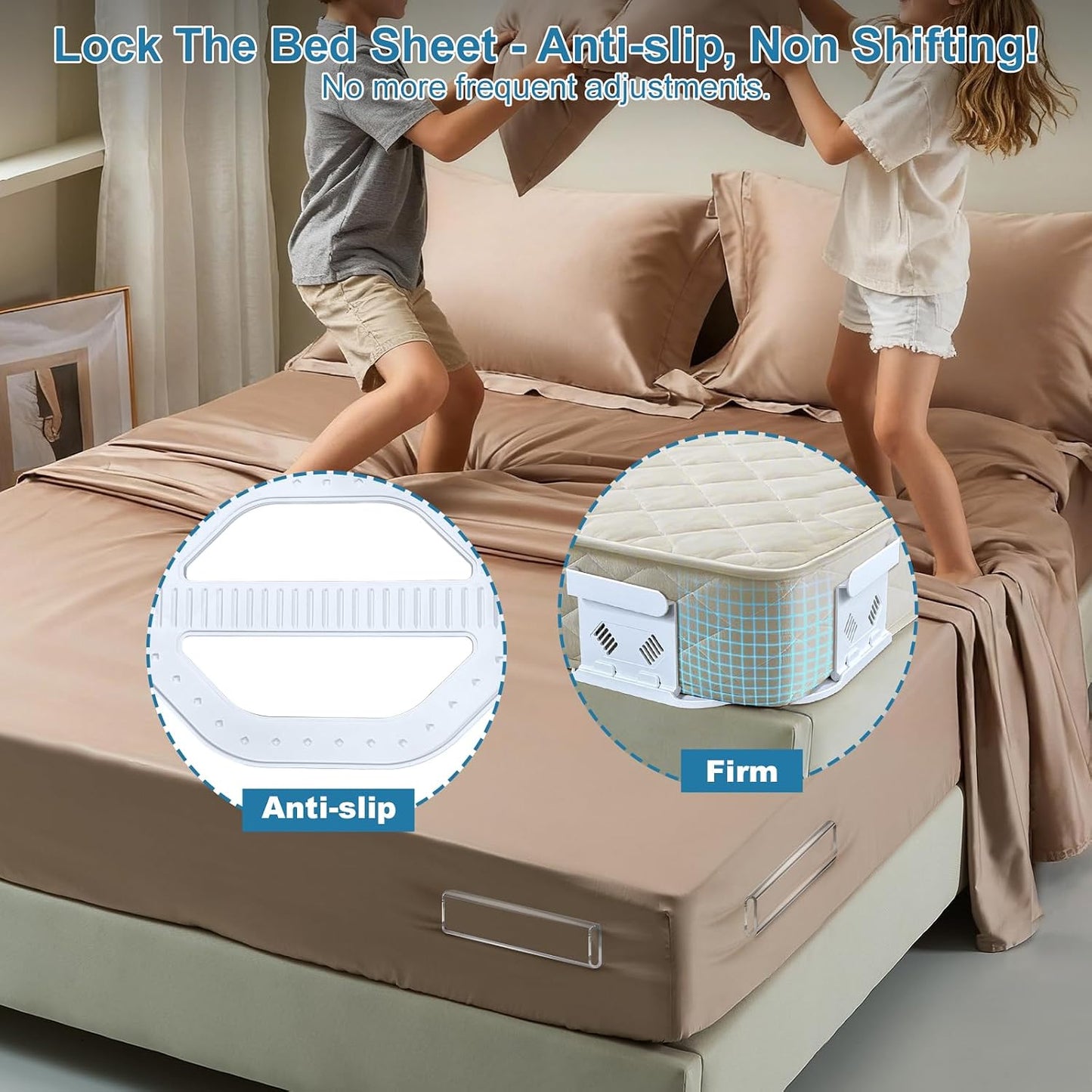 TRELC Bed Sheet Holders for Corners, 4PCS Upgrade Fitted Sheet Holders Keep Sheets Firm & Tight, Easy Install & Foldable Sheet Clips Sheet Straps Fit Various Mattress