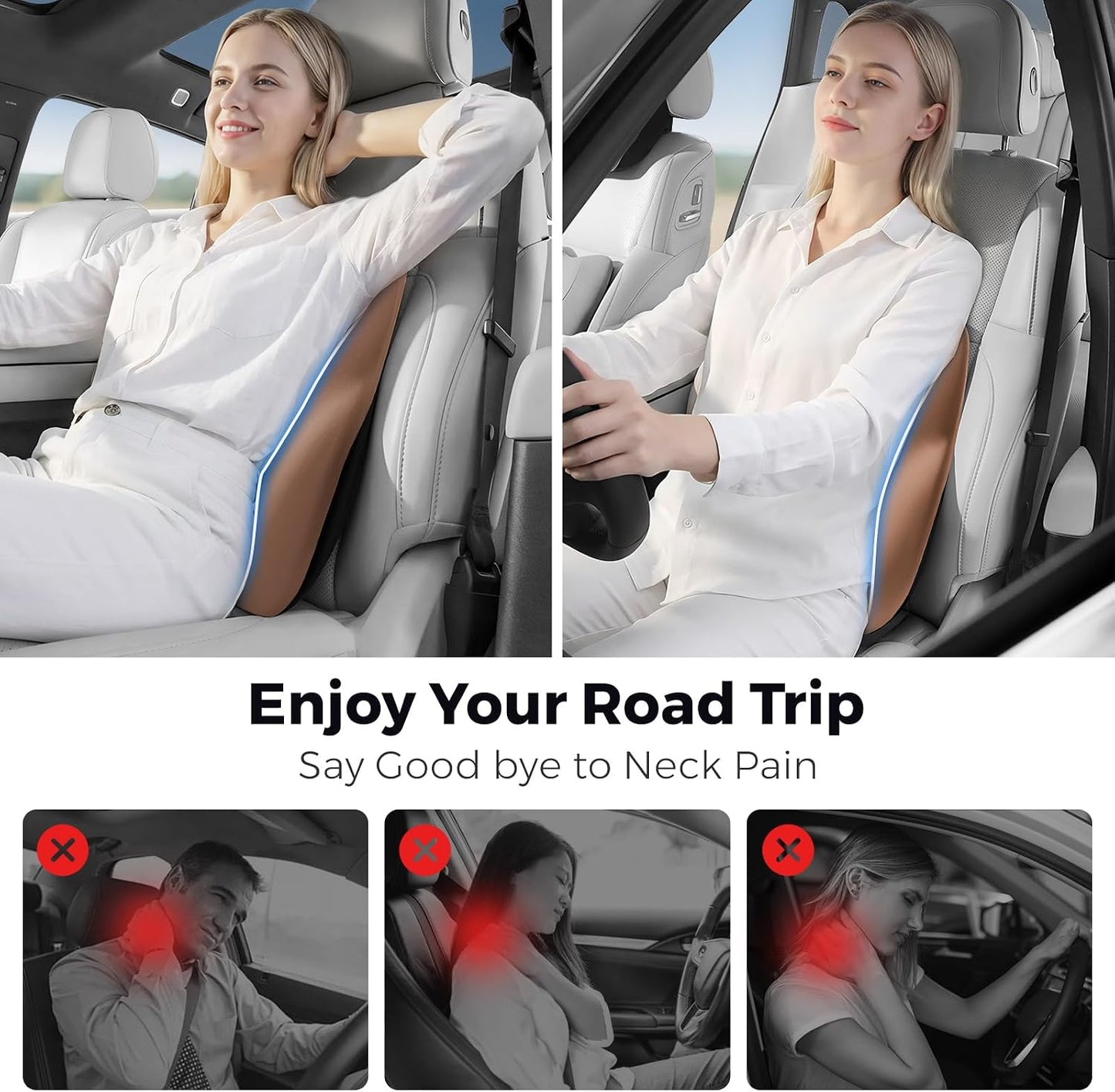 BEBAS Ergonomic Lumbar Support Pillow for Car, Memory Foam Car Back Cushion | Comfort Lumbar Pillow for Back Pain Relief, Breathable Washable Cover, Fits for Driving, Office, Wheelchair, Black
