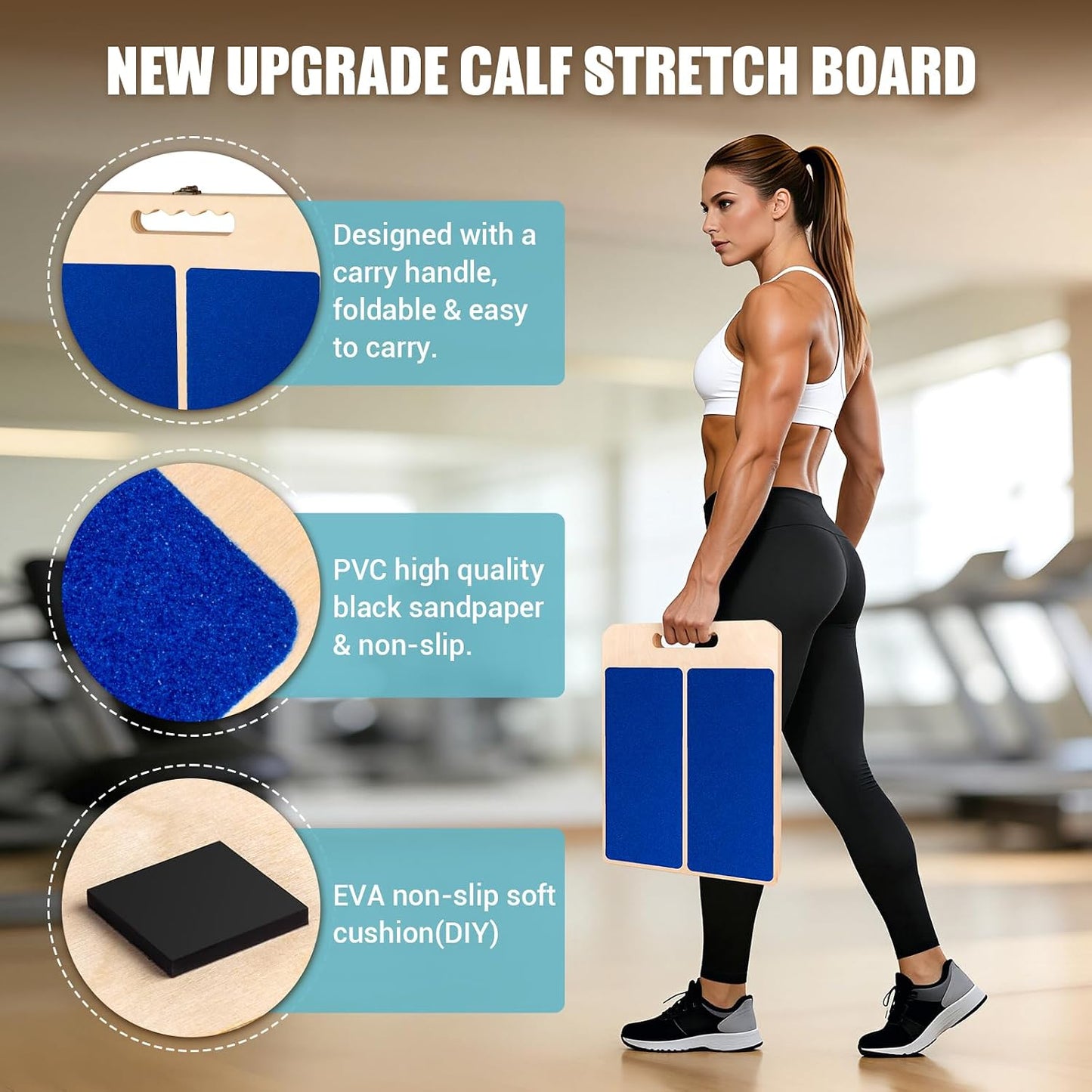 Slant Board Calf Stretch with Stretch Strap, 300 lb Portable Incline Board | Training Poster, Non-Slip Adjustable Wooden Calf Mobility Board for Calf Ankle Knees Achilles Physical Therapy Leg Exerciser
