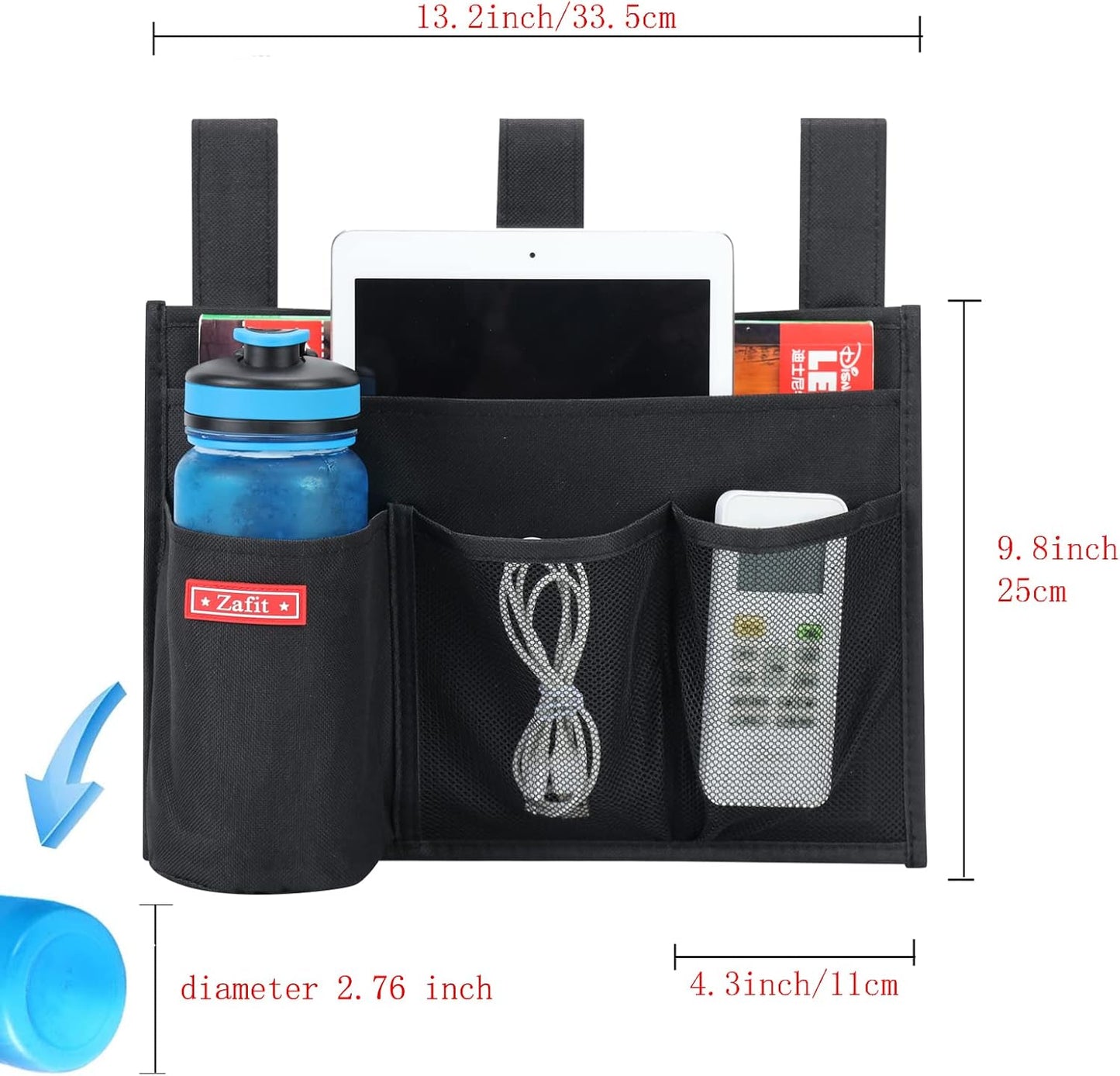 Zafit Hanging Bedside Caddy, Bedside Storage Organizer for Magazine, Phone, Remote control (Classic4 Pockets-Black)