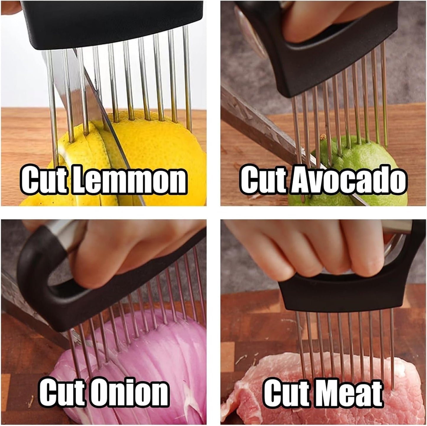 Stainless Steel Onion Slice Holder, New Onion Holder for Slicing, Lemon Slicer Vegetable Cutter, Chopper Slicing Assistant Tool for Potato, Tomato, Meat, Onion Home Kitchen Tools