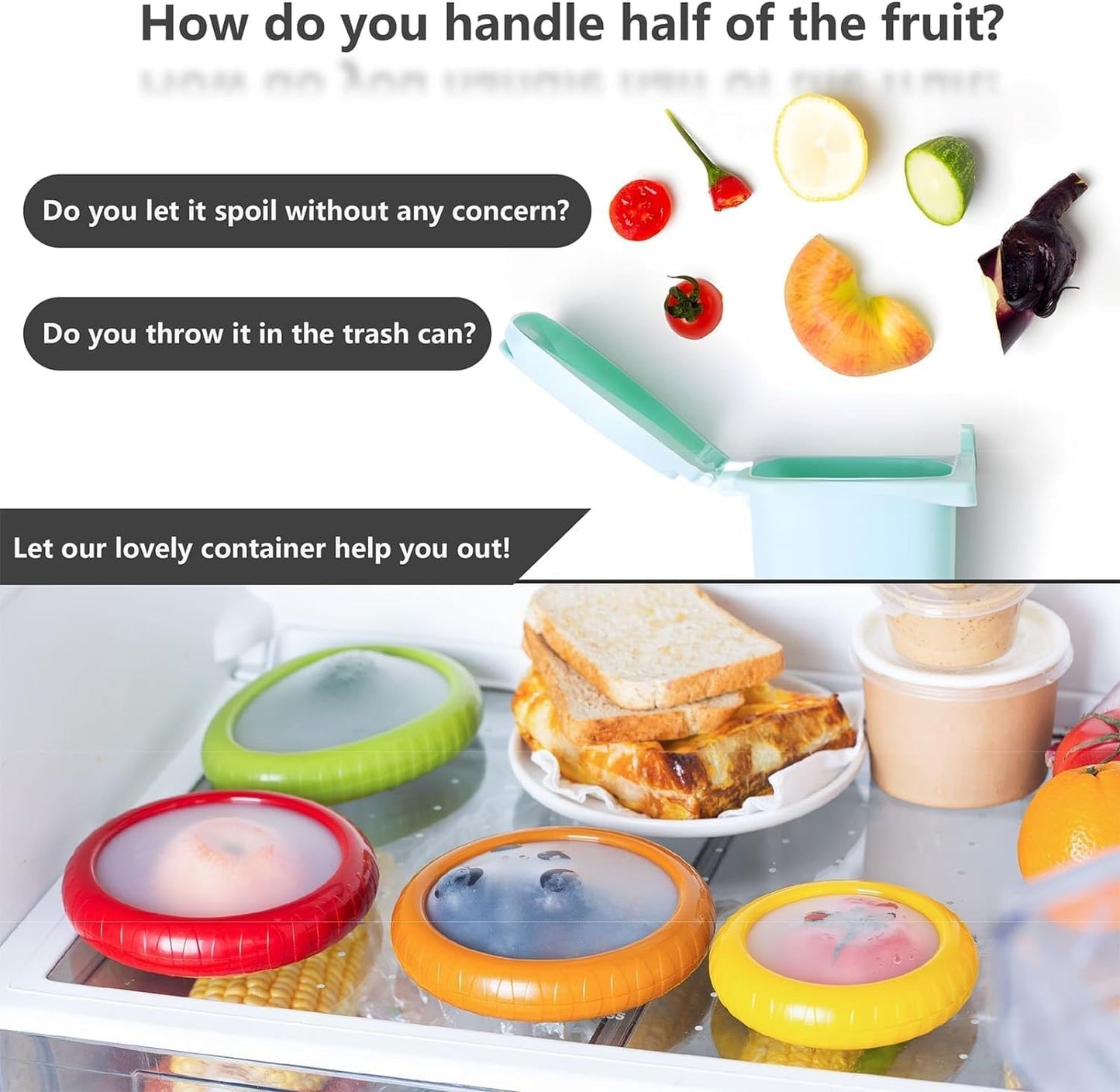 Silicone Fruit and Vegetable Anti-Oxidation Storage Box, Fresh Pods For Storage, Avocado Saver For Fridge, Set of 4 Reusable Storage Containers for Fridge, Fresh Pods