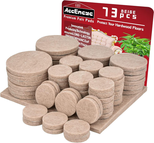 73 Pcs Felt Furniture Pads Floor Protectors for Chairs Self-Adhesive Felt Chair Leg Protectors for Hardwood Floors - Assorted Sizes, Beige