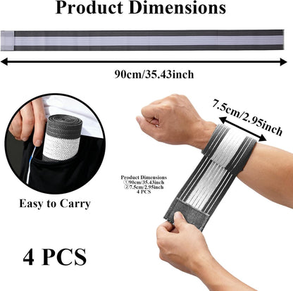 4-Pack Ice Pack Strap,Stretchable- 35.5"x3" Adjustable Hook and Loop Elastic Holder & Resuable Extender Belt for Secure Ice Pack Wrap, Blue