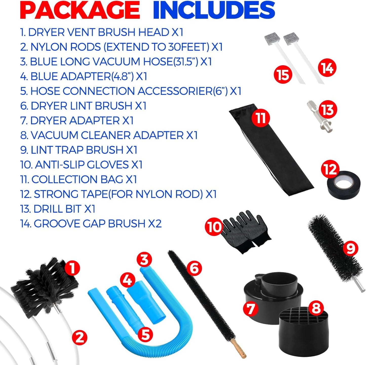 Holikme 35FT Dryer Vent Cleaner Kit 58Pcs - Lint Remover Brush Vacuum Tools | Dryer Vent Brush Kit, Omnidirectional Lint Vacuum Attachment & Lint Trap Brush Clean Hard-to-Reach Areas, Remove Hidden Lint