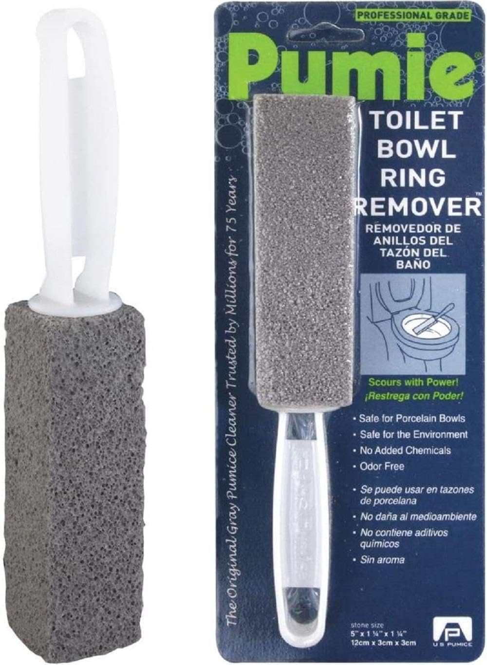 PUMIE Toilet Bowl Ring Remover, TBR-6, Pumice Stone with Handle, Removes Unsightly Toilet Rings and Stains from Toilets; Sinks; Tubs; Showers, Safe for Porcelain, Pack of 2