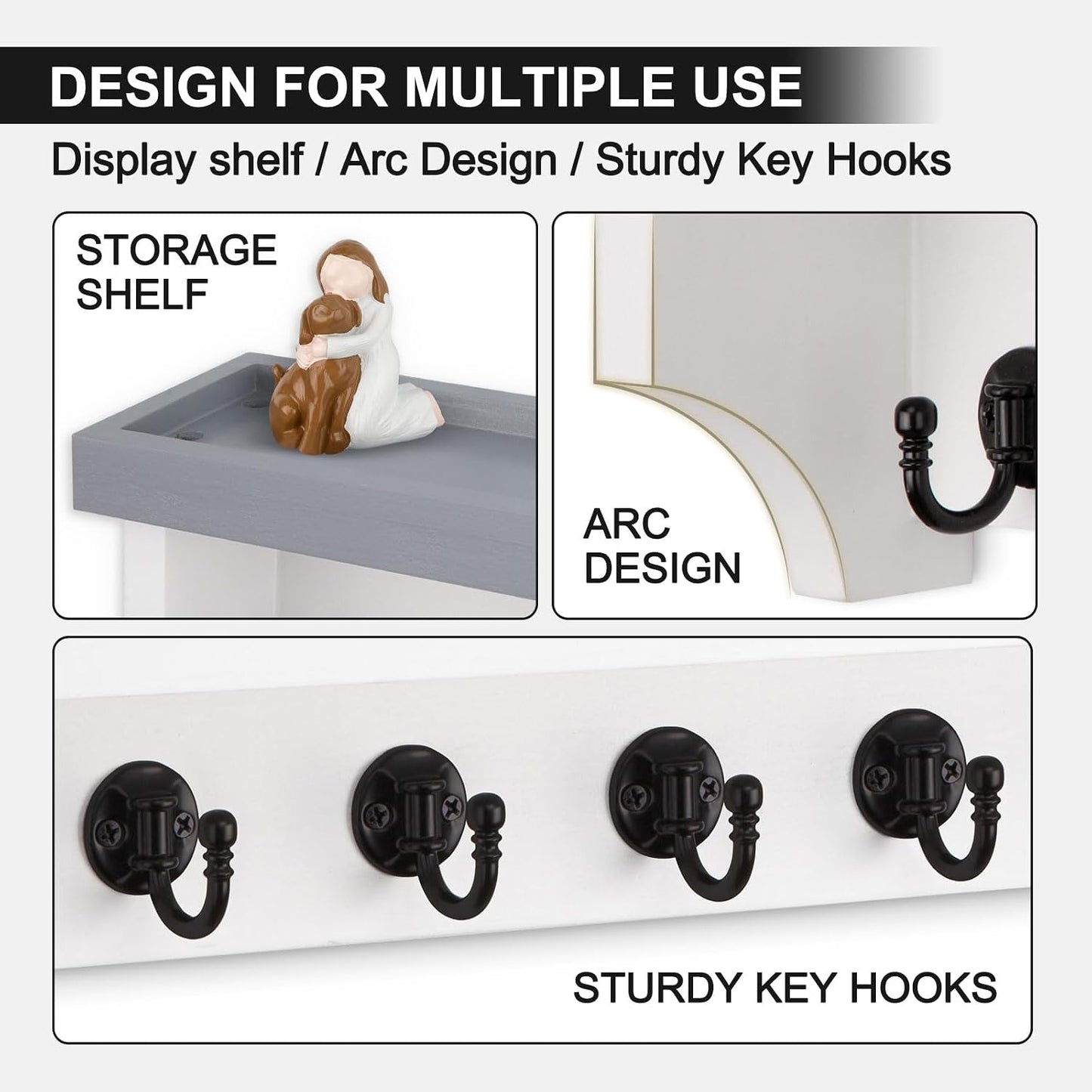 Key and Mail Holder Wall Mount, Mail Organizer with 5 Key Hooks | Key Holder with Shelf, Key Holder for Coat, Dog Leash, Home Decor Rack, Entry Way Organizer