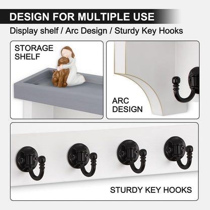 Key and Mail Holder Wall Mount, Mail Organizer with 5 Key Hooks | Key Holder with Shelf, Key Holder for Coat, Dog Leash, Home Decor Rack, Entry Way Organizer