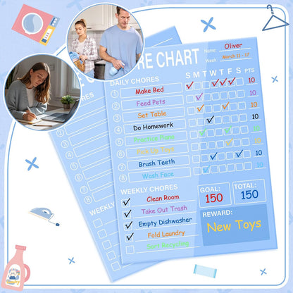Eaasty Acrylic Magnetic Chore Chart Dry Erase Acrylic Board 8.66" x 11.8" Daily Chore Planner to Do List Reward Responsibility Chart with Magnetic Markers and Board Eraser for Home Refrigerator (Blue)