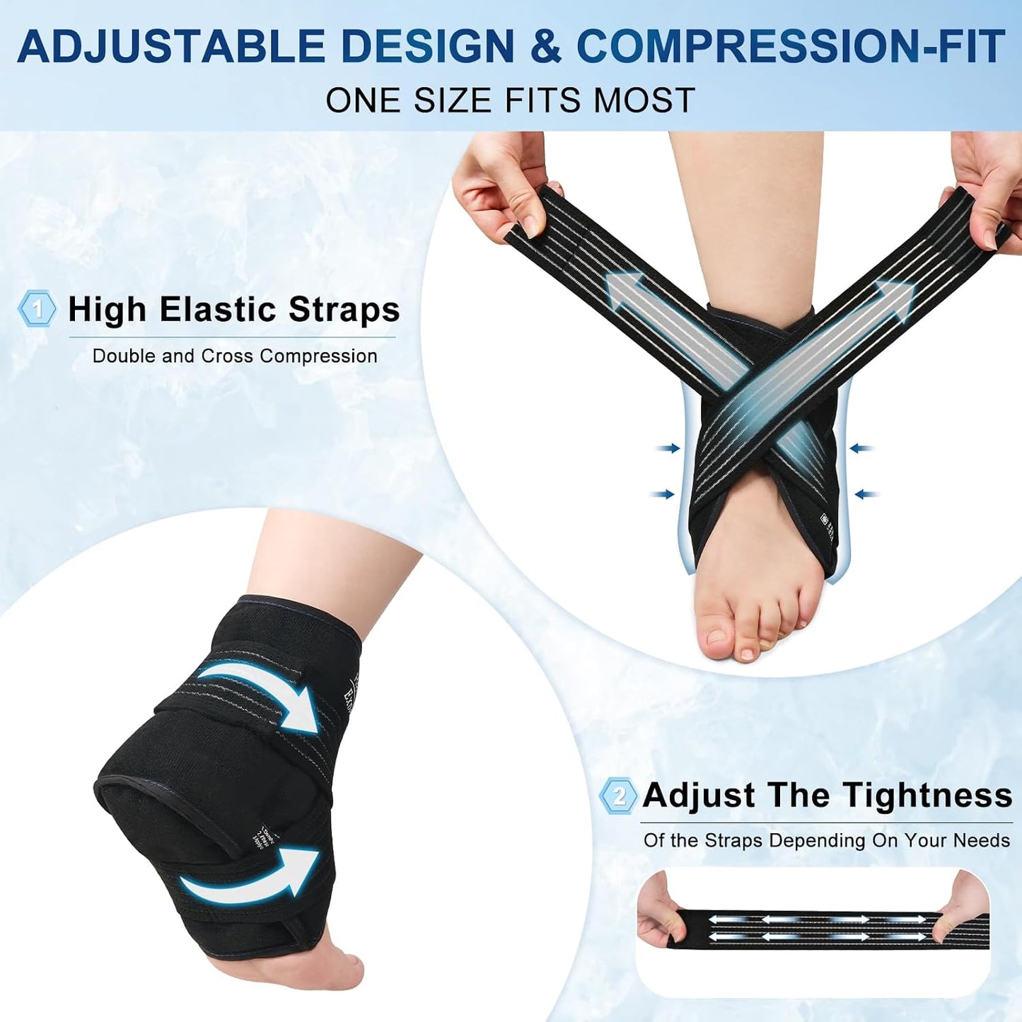 Ankle Ice Pack Wrap with Compression – Reusable Cold Gel Pack for Foot and Achilles, Dual Strap Design with Soft Plush Lining, Flexible Cold Therapy for Ankle Support