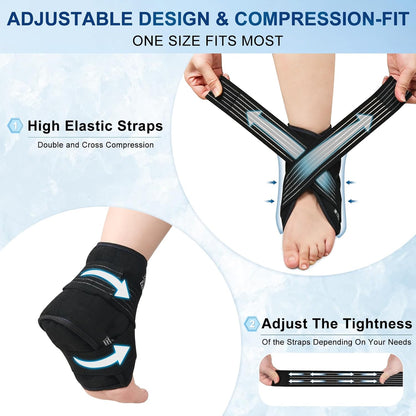 Ankle Ice Pack Wrap with Compression – Reusable Cold Gel Pack for Foot and Achilles, Dual Strap Design with Soft Plush Lining, Flexible Cold Therapy for Ankle Support