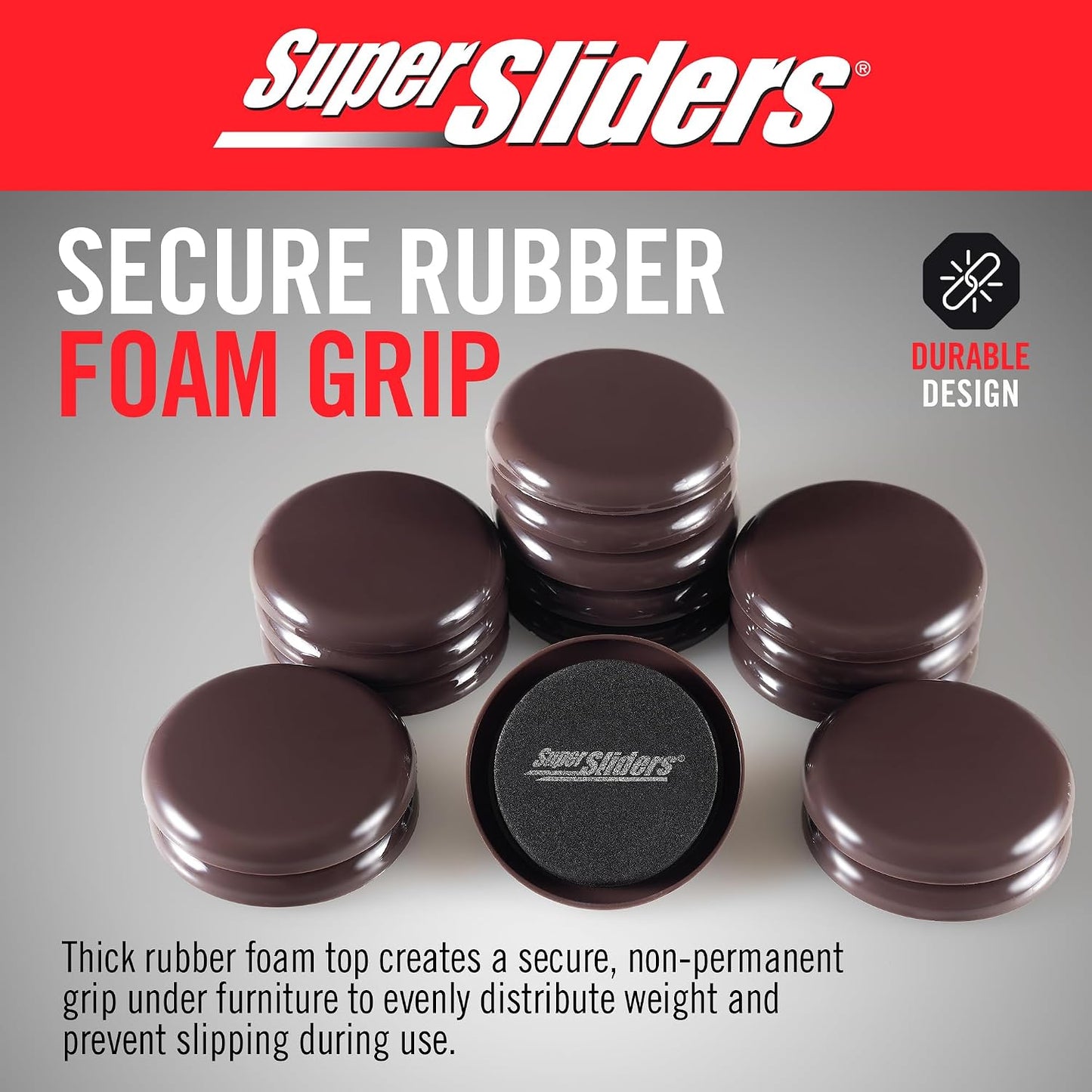 Super Sliders 2-1/2" Round Reusable Furniture Sliders for Carpet, Anti-Slip Protective Furniture Moving Pads for Beds, Sofas, Dressers, Set of 8, Brown