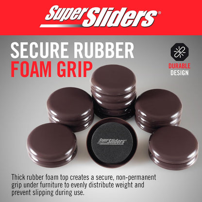Super Sliders 2-1/2" Round Reusable Furniture Sliders for Carpet, Anti-Slip Protective Furniture Moving Pads for Beds, Sofas, Dressers, Set of 8, Brown