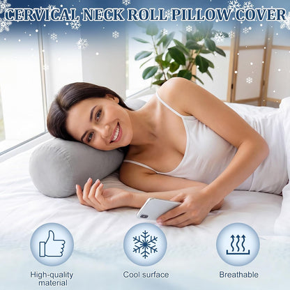 Newwiee 2 Pcs Cooling Cervical Neck Roll Pillow Cover with Zipper (Pillow Case Only) 16 x 6 Inch Round Neck Roll Pillowcover Breathable Cylinder Soft Bolster Pillowcase for Cylindrical Cushion, Gray