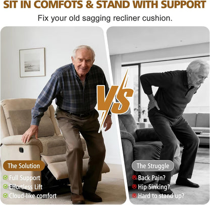 Recliner Cushion for Elderly with Lumbar Support Pillow - 20x20x5 Inch Extra Thick Recliner Seat Cushion for Seniors Relief Back Pain and Tailbone Pain from Long Sitting Non-Slip Bottom