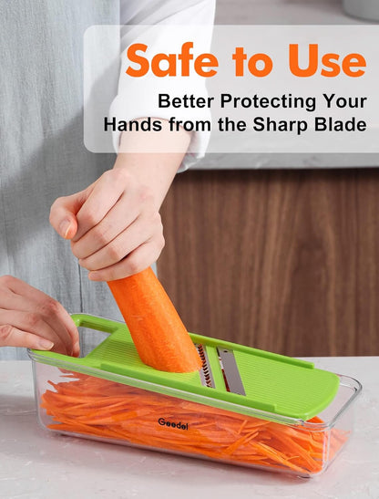 Geedel Professional Mandoline Slicer for Kitchen, Multi Purpose Vegetable Slicer Cutter, Vegetable Cutter Onion Cutter for Veggie Fruit Cheese | Slice, Shred & Julienne, Sharp Stainless Steel Blades, Dishwasher Safe, No BPA, Safety Hand Guard, For