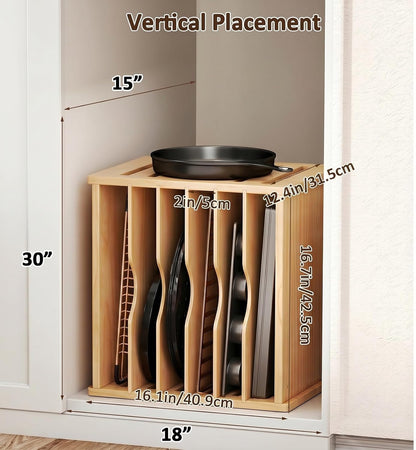 7 Tier Wooden Tray Dividers for Cabinets | Kitchen Vertical Cookie Sheet Organizer, Baking Trays Storage Rack, For Baking Pans, Cutting Board