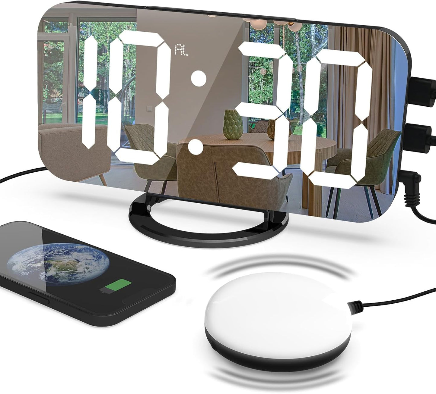 Digital Vibration Alarm Clock with Loud Sound 12/24 Hour Bed Shaker Auto-Dimming Night Light Snooze Memory Function for Heavy Sleepers Bedroom Home