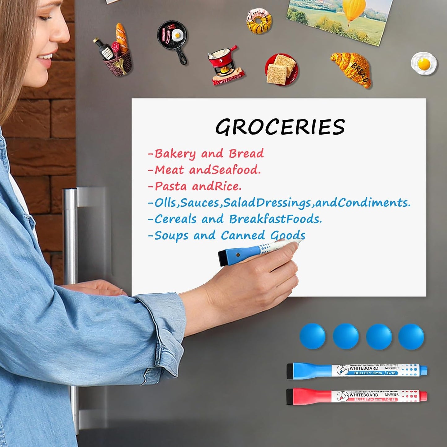 Magnetic Whiteboard for Fridge, 4-Pack Dry Erase Boards (12×8 in) with 5 Markers & Eraser, Strong Magnet & Stain-Resistant Surface, Reusable Message Board for Fridge, Family Planner & Kitchen Notes