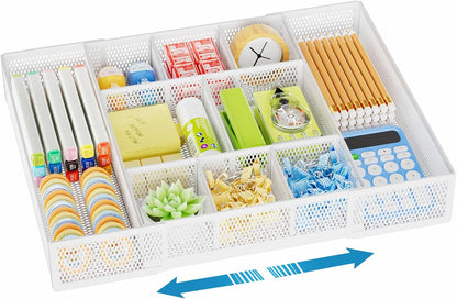 Marbrasse Expandable Desk Drawer Organizer, Mesh Drawer Organizer Tray with 10 Adjustable Compartments, Desk Organizers and Accessories, 5 Dividers Drawer for Office Supplies, Makeup & Vanity (Black)