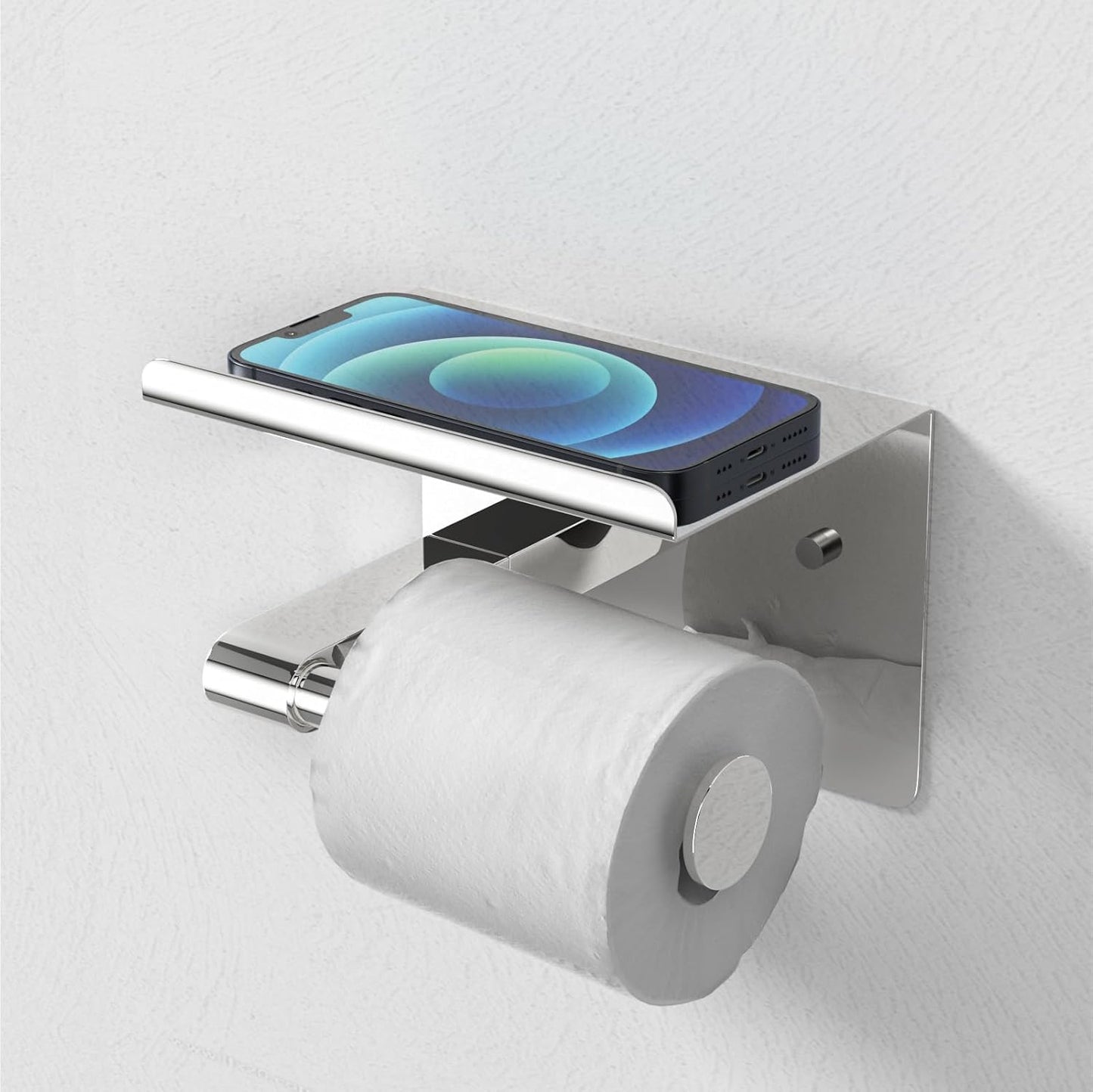 GLNLQ Matte Black Toilet Paper Holder with Shelf, Fits Mega Rolls Size | Adhesive or Screw-in, Waterproof and Rustproof Stainless Steel, Wall Mount Design, Modern Stylish Design, for Bathroom, RV