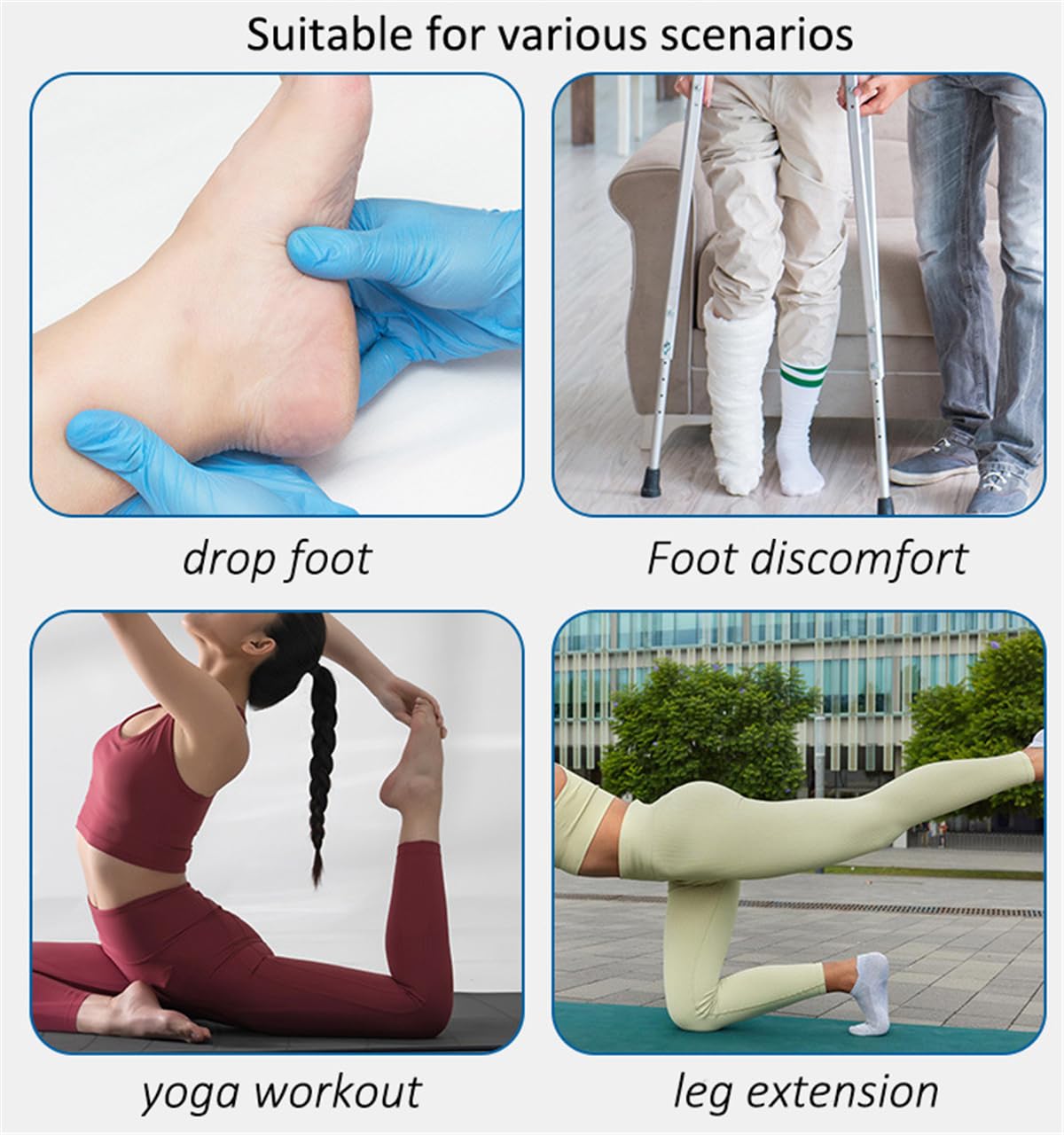 Foot and Calf Stretcher for Plantar Fasciitis Achilles Tendonitis Heel Spurs Drop Foot, Leg Hamstring Stretcher, Adjustable Yoga Stretching Strap with Double Handle, for Improve Strength, Pain Relief