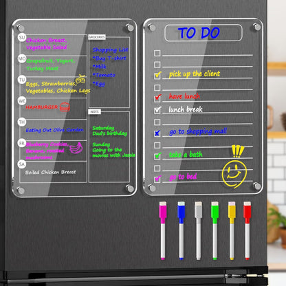 Acrylic Meal Planner Magnetic Menu Board for Kitchen Fridge, 13"x9" Clear Weekly Calendar Planning Board Noteboard Refrigerator Dry Erase Board to Do/Grocery/Shopping Lis Includes 6 Markers