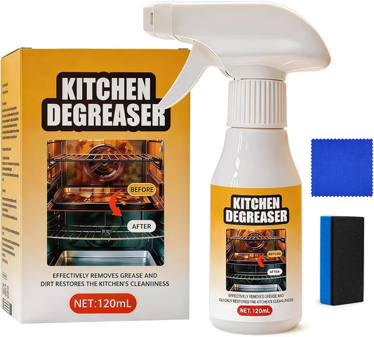 Kitchen Degreaser Spray 120ml, All Purpose Heavy Duty Grease Remover Cleaner for Oven, Stovetop, Microwave & Range Hood, Foam Cleaner for Kitchen Surfaces.(1pc)