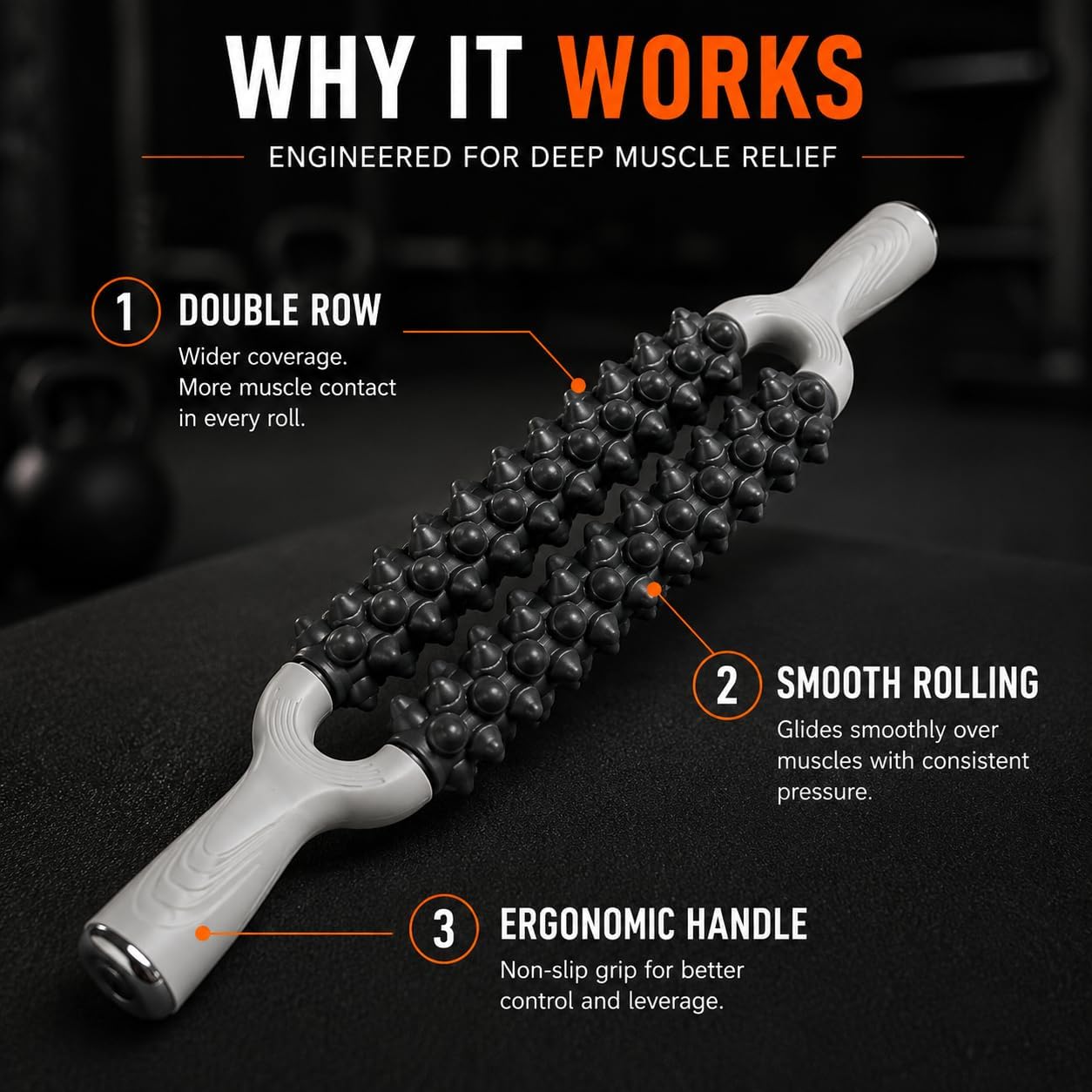 Muscle Roller Stick for Deep Muscle Recovery, Double Row Massage Roller | Double Row Design | Smooth Controlled Rolling | Large Muscle Coverage | Workout Recovery | Portable Recovery Tool