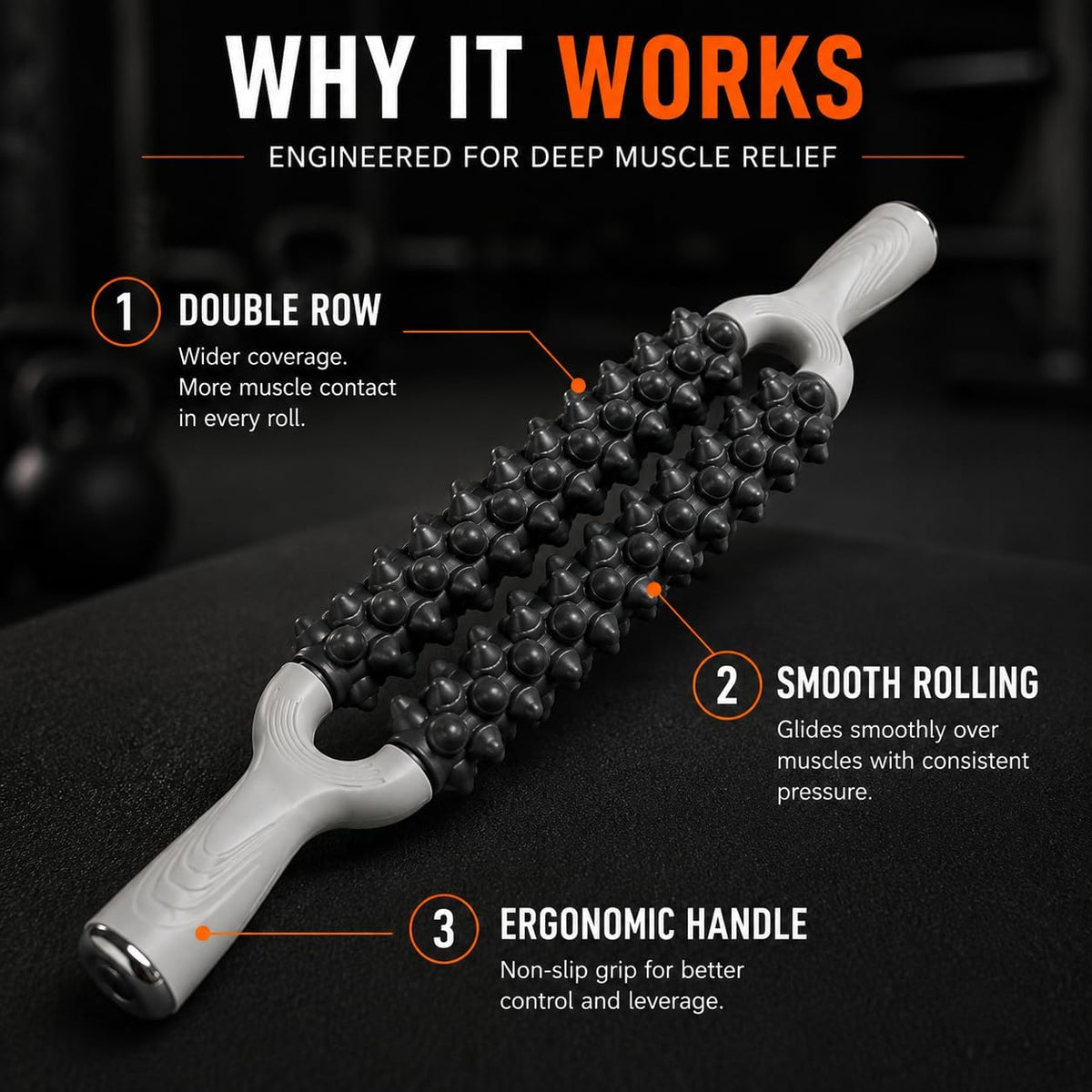 Muscle Roller Stick for Muscle Recovery, Double Row Massage Roller