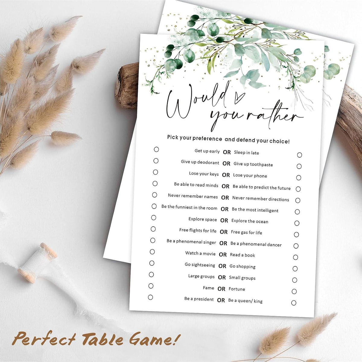 What’s on Your Phone Game Cards Set of 30, 5x7 in Icebreaker Bingo Cards, Greenery Office Team Games, Birthday Party Games for Adults, Back to School - 02