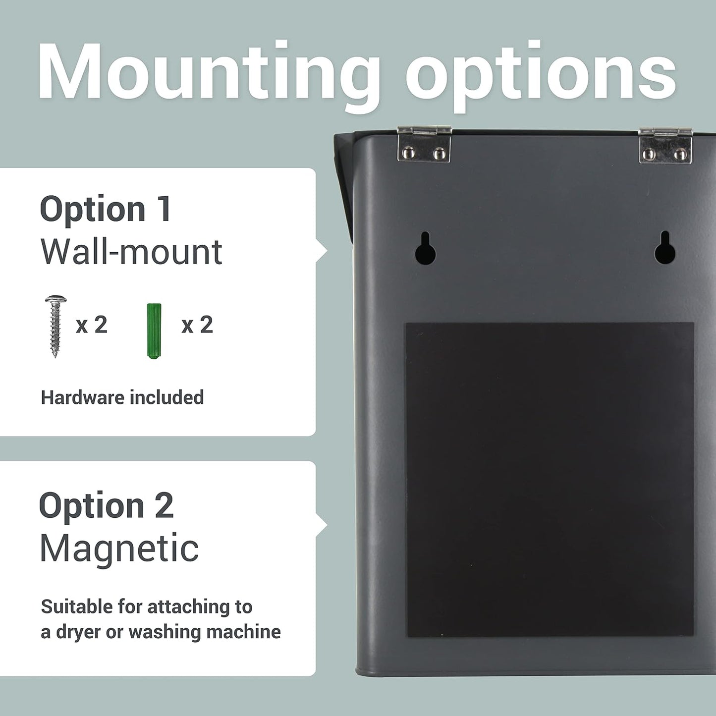 Magnetic Lint Bin, 2.5L Capacity, Stormy Gray, Wall Mounted, Satisfaction Guarantee