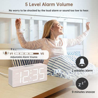 DreamSky Wooden Digital Alarm Clock for Bedroom with Large Numbers