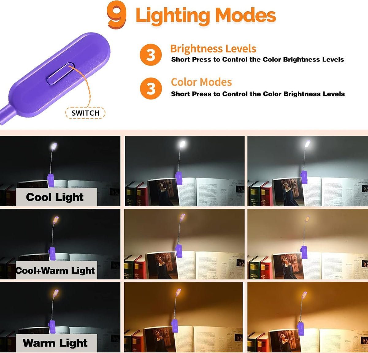 VAVOFO Rechargeable Reading Light, Clip on Book Light for Reading in Bed