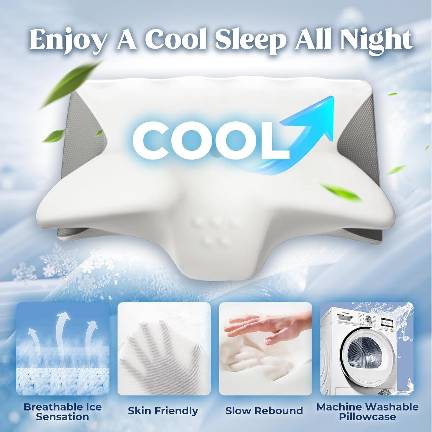 Cervical Pillow for Neck Pain Relief, Cooling Contour Memory Foam Pillows Support Odorless Ergonomic Neck Pillow Adjustable Orthopedic Bed Pillow for Side Back Stomach Sleeper with Pillowcase,Snow