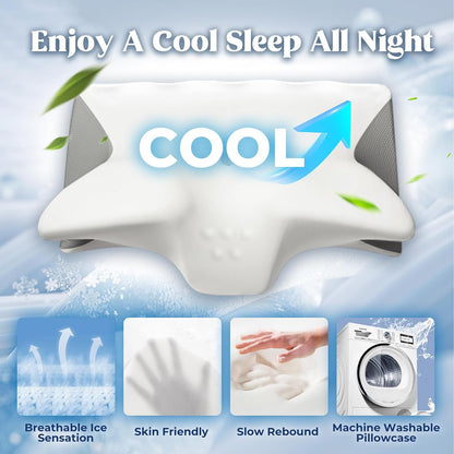 Cervical Pillow for Neck Pain Relief, Cooling Contour Memory Foam Pillows Support Odorless Ergonomic Neck Pillow Adjustable Orthopedic Bed Pillow for Side Back Stomach Sleeper with Pillowcase,Snow