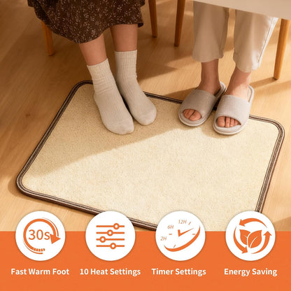 Large Heated Floor Mat, Under Desk Foot Warmer, 10 Temp Levels & Auto Shut Off Timer, Energy-Saving, Waterproof, for Office, Home, Study Play Room 120V 120W 18.5x26.4 inch NM