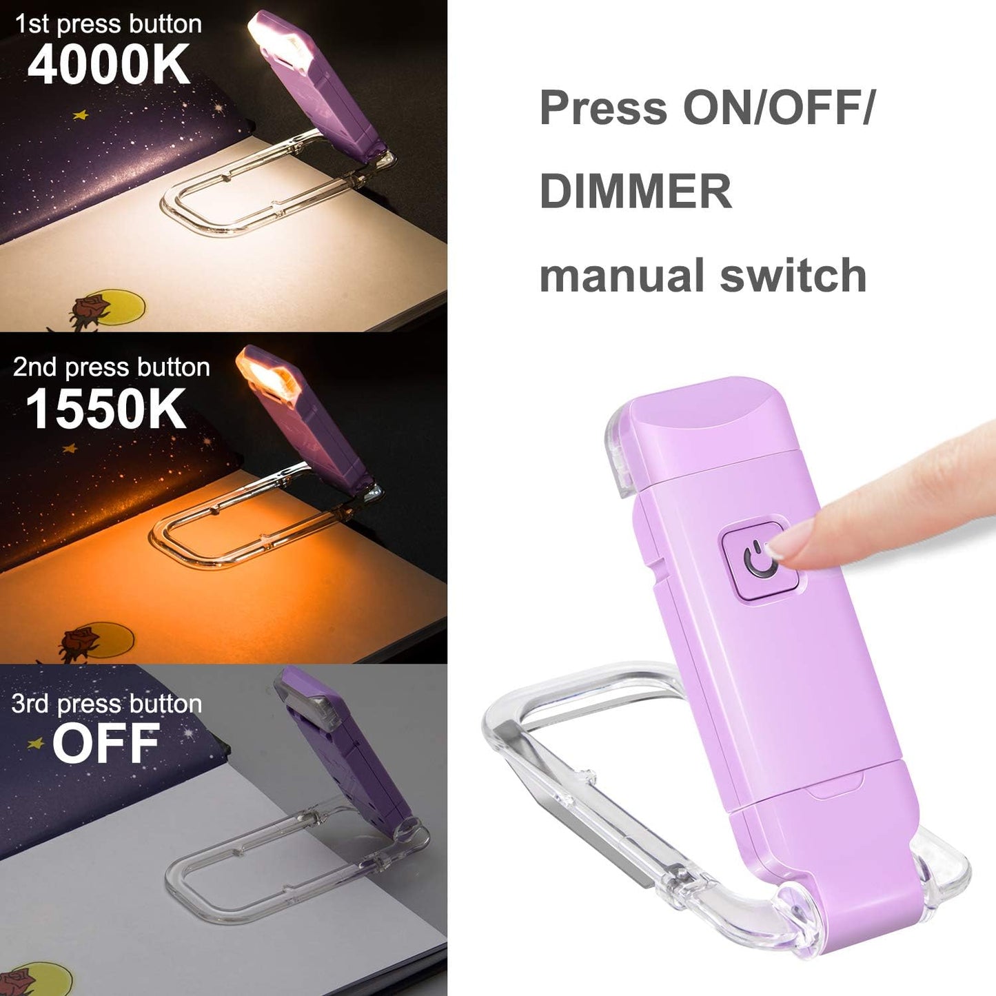 BIGLIGHT Amber Book Reading Light, LED Clip on Book Lights, Reading Lights for Books in Bed, Small Book Light for Kids, USB Rechargeable, 2 Brightness Adjustable for Eye Protection, Orange