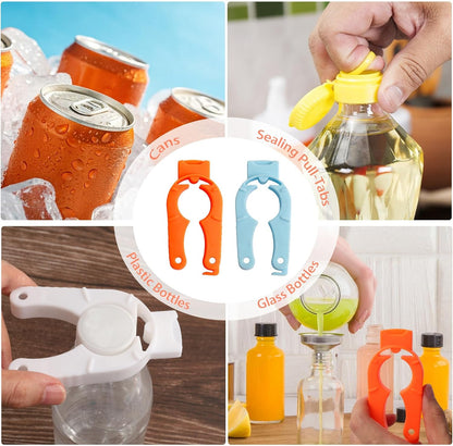 4-Pack Bottle Cap Opener - 3 in 1 Multi-Purpose Water Bottle Openers for Weak Hands, Seniors, Elderly - Plastic Water Bottle Opening Tool for Home, Kitchen, Camping, Travel On-Go - Get Lids Off Easily