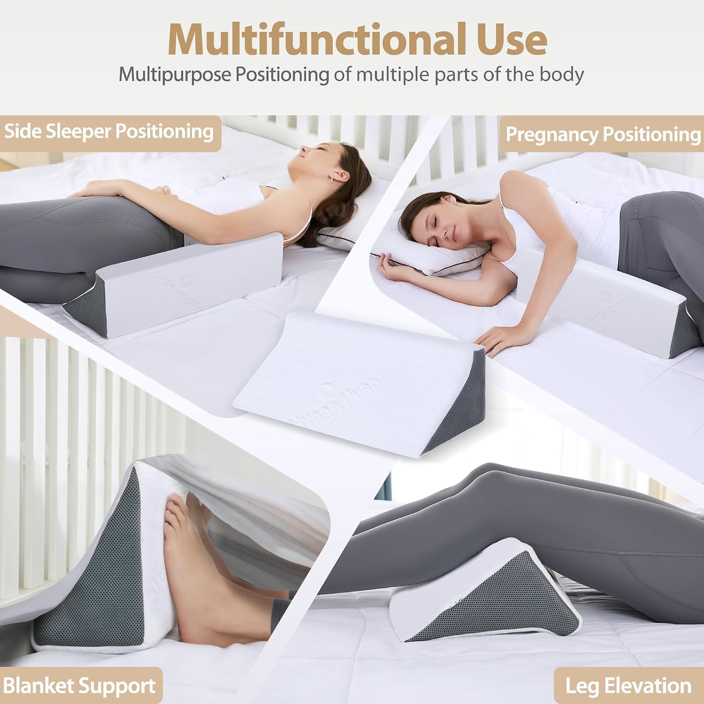 Body Positioner Wedge Pillow for Side Sleeping Support | Back and Leg Support, Body Positioning, Pregnancy Support, Ankle Elevation, Memory Foam, Machine Washable Cover