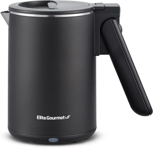 Elite Gourmet 1.7L Dual-Wall Cool-Touch Tea Kettle, Touchscreen, Black | Borosilicate Glass, 304 Stainless Steel Interior, Programmed Digital Keep Warm, Auto Off & Audible Indicator