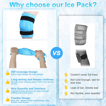 Relief Expert Knee Ice Pack Wrap Around Entire Knee, Large Ice Pack for Leg Soothing Discomfort, Reusable Ice Wraps with Cold Compress for Musclar Relaxation, Post-Workout Recovery,XL