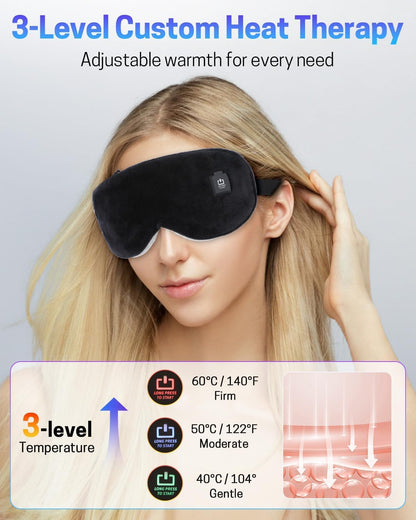 Heated Eye Mask for Dry Eyes, Stye Relief and Improved Sleep - Cordless Rechargeable Warm Compress with Graphene Heating, 3 Temp Settings, Auto Shut-Off, Washable Sleep Mask for Travel