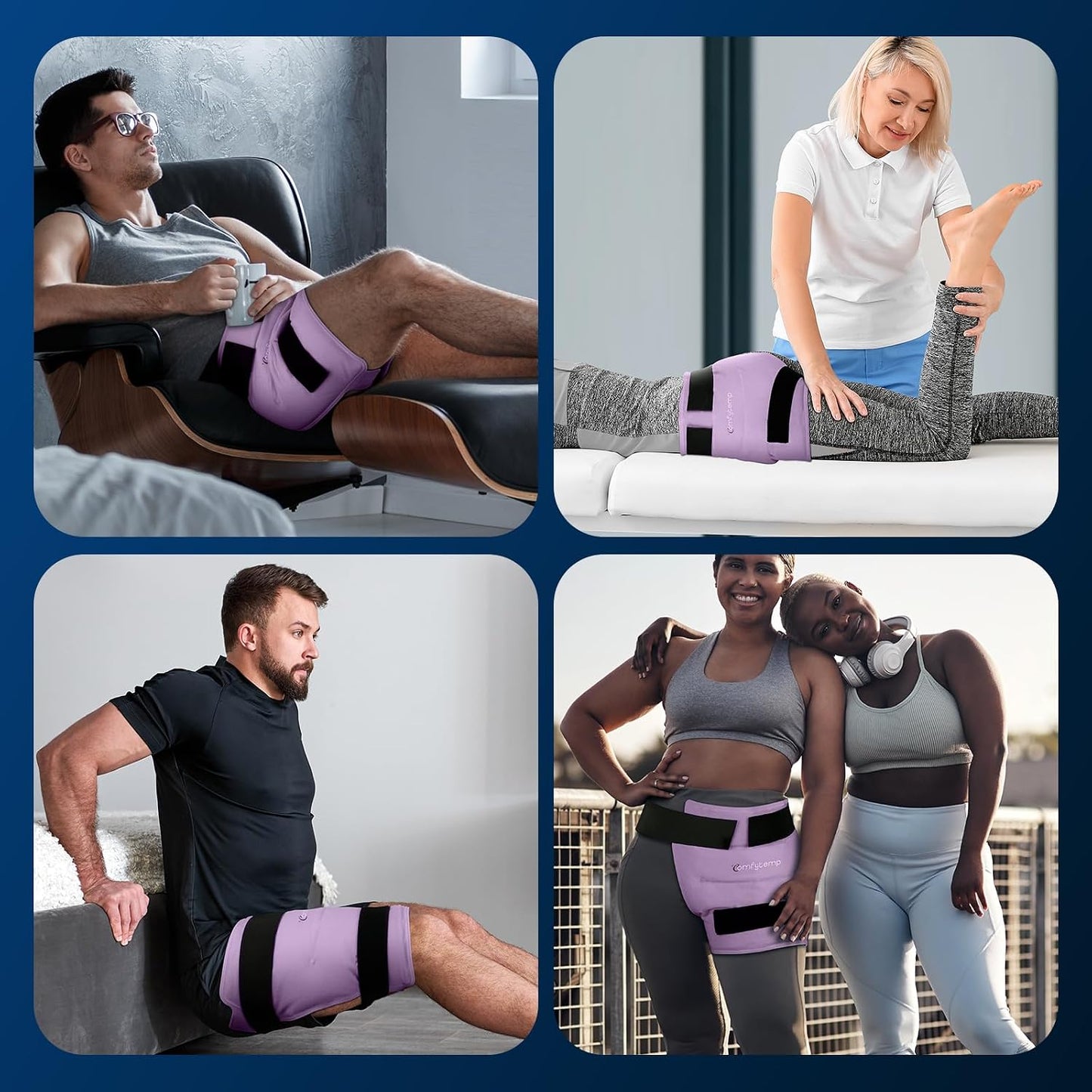 Comfytemp Hip Ice Pack Wrap for Sciatica Pain Relief, Hip Replacement Kit After Surgery, Reusable Gel Ice Pack for Injuries, Hot Cold Compress Recovery Items, Fathers Day Dad Gifts for Men, Blue (S/M)